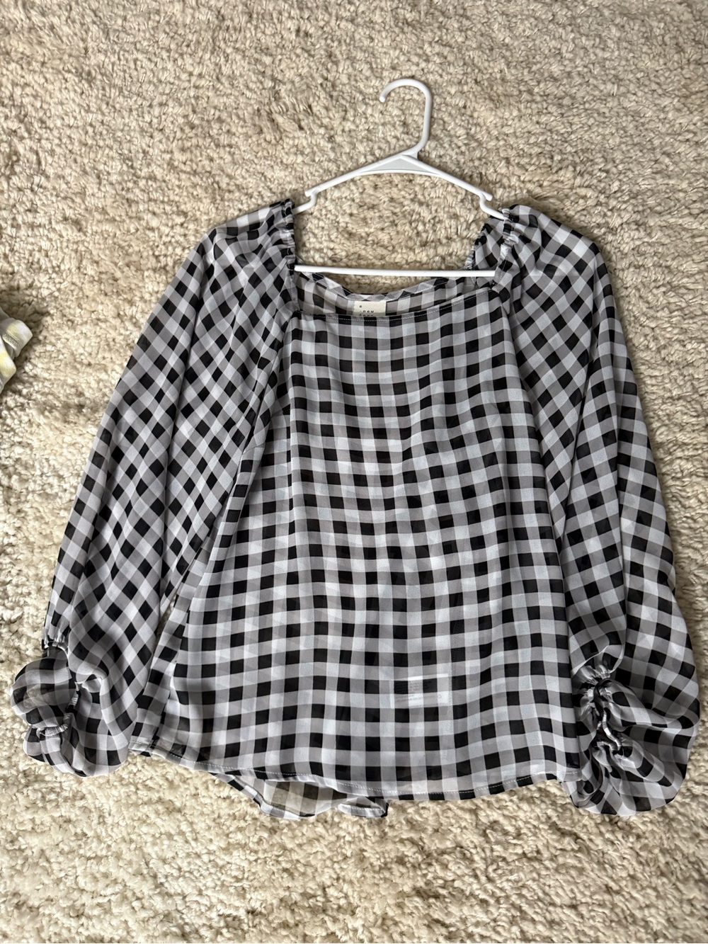 a new day Black and White Gingham Peasant Top